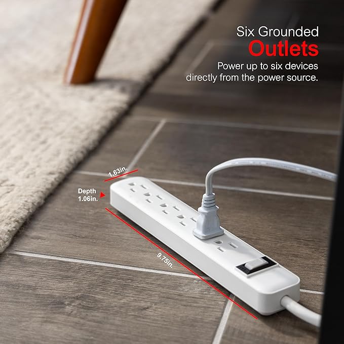 GE 6-Outlet Surge Protector 2 Pack, 3 Ft Extension Cord, Power Strip, 450 Joules, On/Off Switch, Integrated Circuit Breaker, Heavy Duty, Warranty, UL Listed, White, 14709