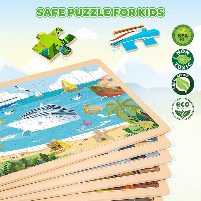 Wooden Puzzles for Kids Age 3 4 5 Year Old, 6 Pack 60 Pcs Toddler Jigsaw Puzzles for Girl Boy Animals Space Activities Preschool Learning Educational Birthday Gift Travel Autistic Wooden Toys