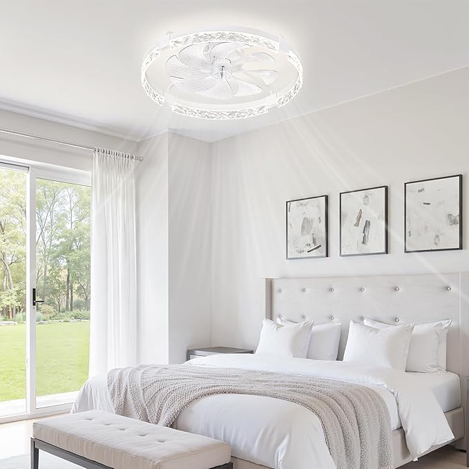LEDIARY 24 Inch Ceiling Fans with Lights and Remote, Modern Dimmable Low Profile Ceiling Fan, White Flush Mount Ceiling Fan with 3 CCT and 6 Speeds