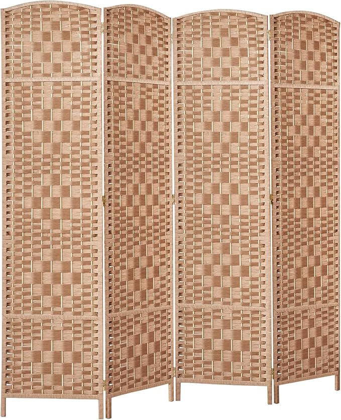 Rose Home Fashion 6 ft Tall Room Divider, Room Dividers and Folding Privacy Screens, 15.7in Privacy Screen 4 Panel Partition Temporary Wall Separation for Private, Natural