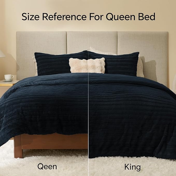 BEDELITE Fleece Queen Comforter Set -Super Soft & Warm Fluffy Navy Faux Fur Bedding, Luxury Fuzzy Heavy Bed Set for Winter with 2 Pillow Cases