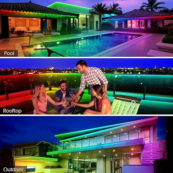 AILBTON 100ft Outdoor LED Strip Lights Waterproof,IP68 Outside Led Light Strips Waterproof with Bluetooth App Remote Control,Music Sync RGB Exterior Led Rope Lights,for Balcony,Deck,Roof,Garden,Pool