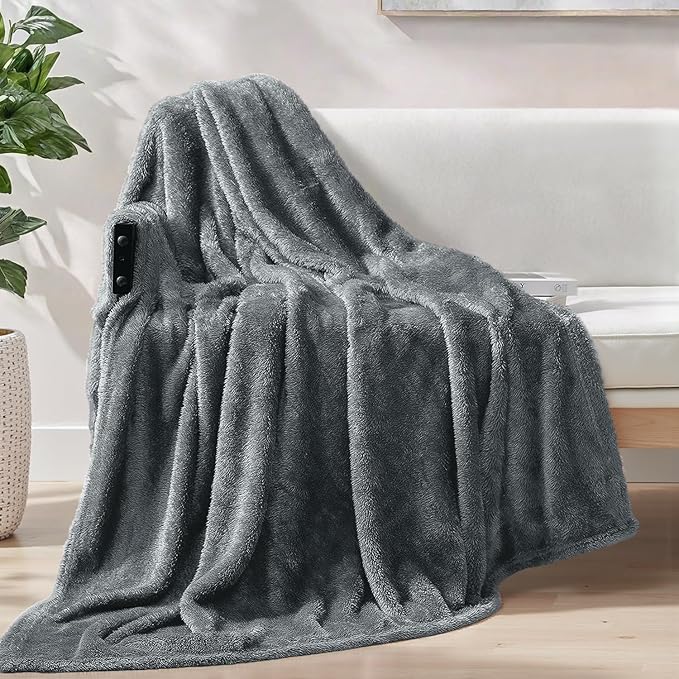 Exclusivo Mezcla Plush Fuzzy Fleece Throw Blanket Extra Large, Super Soft, Fluffy and Warm Blankets for Couch, Bed, Suitable for All Seasons (50x70 Inches, Dark Grey)