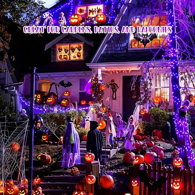 JMEXSUSS 8 Pack 50 LED Fairy Lights Battery Operated - Purple Halloween Lights for Gift Party Garden Patio Home Halloween Christmas Decorations