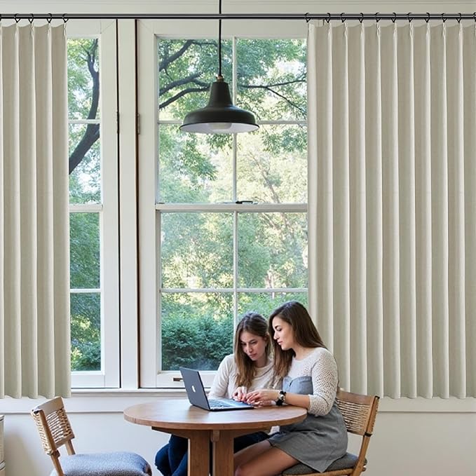 KangBang Pinch Pleated Blackout Curtains 63 Inches Long, Linen Textured Thermal Window Panels for Bedroom Kitchen, Sun Blocking Small Window Black Out Drapes with Hooks, 42x63 Inch, 2 Panels