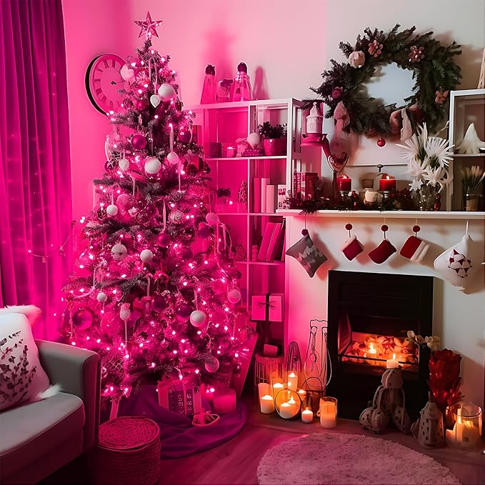 JMEXSUSS 4 Pack 50 LED Pink Fairy Lights Battery Operated, 16.1ft Christmas Fairy Lights Indoor Outdoor Waterproof, Pink String Lights for Bedroom Wedding Birthday Valentine Christmas Decorations