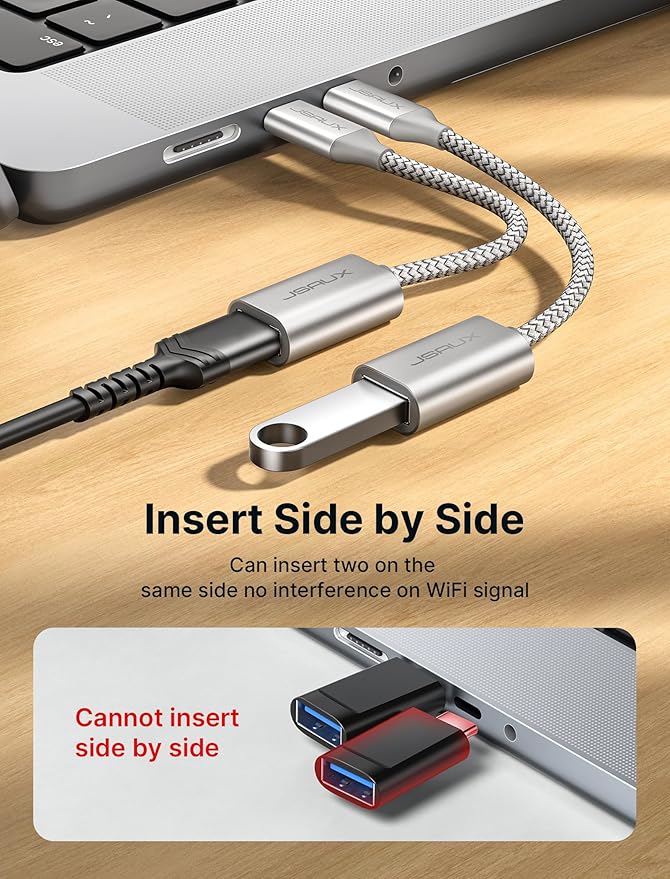 JSAUX USB C to USB 3.0 Adapter [2 Pack], USB C Male to USB Female OTG Cable Adapter Compatible with MacBook Pro/Air, iPhone 17 Pro Max/iPhone Air/16e/16/15 Series, Samsung Galaxy S25/S24/S23-Silver