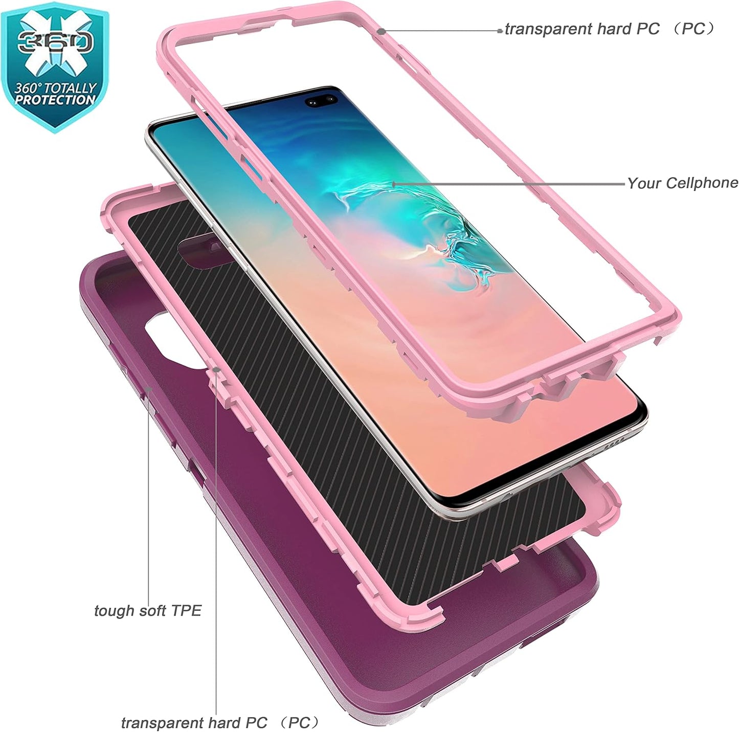 S10 Plus Case with Self Healing TPU Film [2 Pack] and Camera Lens Screen Protective Film [2 Pack], YmhxcY Heavy