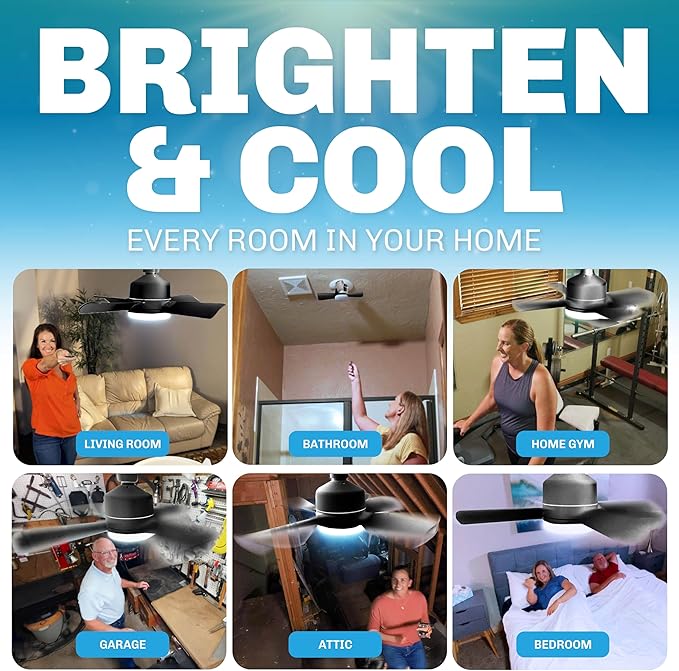 Bell+Howell Socket Breeze Socket Fan Light with Remote, Portable Small Ceiling Fans with Lights for Bedroom, Kitchen, Living Room, Ceiling Fan with Light 3500K, 1000 Lumens, Screws into E26/E27
