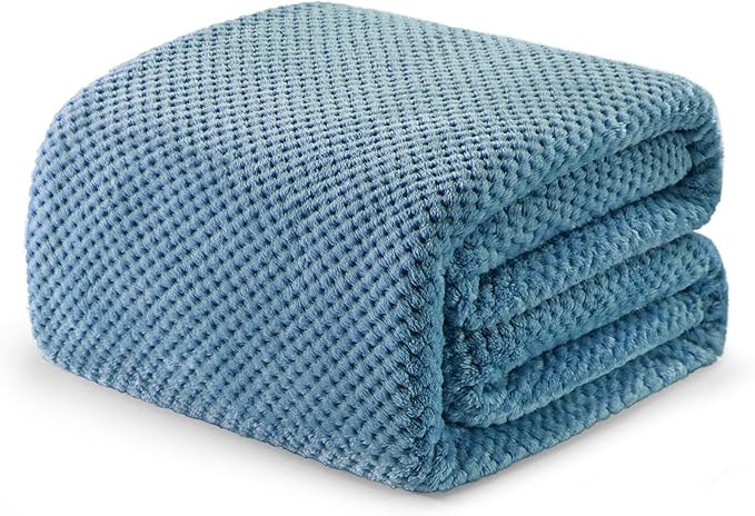 Exclusivo Mezcla Fleece Bed Blanket Twin Size, Super Soft and Warm Blankets for Couch, Sofa and Bed Waffle Textured, Cozy, Fuzzy and Lightweight (Slate Blue, 60x80 inches)