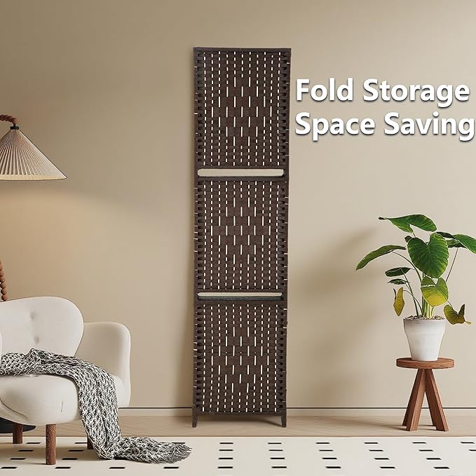 Room Divider 6 Panel Room Screen Divider Folding Portable partition Screen Wood with Removable Storage Shelves, Dark Brown