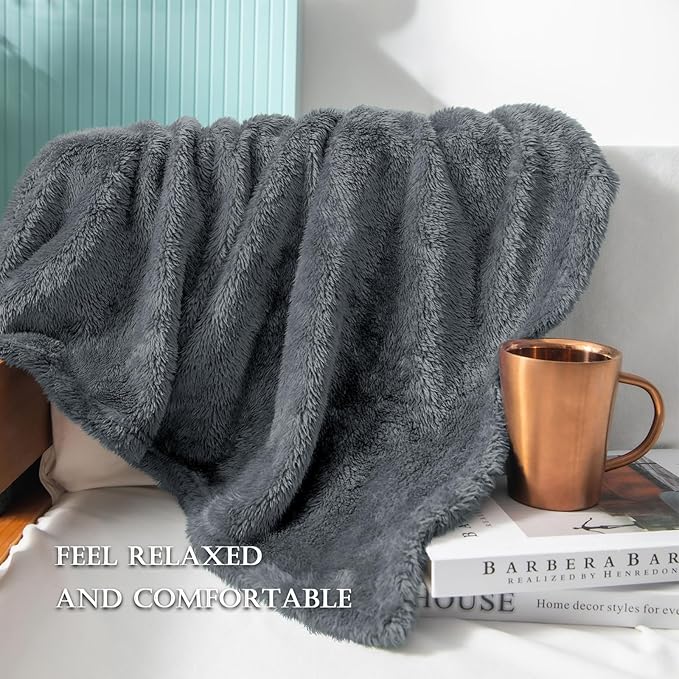 Exclusivo Mezcla Plush Fuzzy Fleece Bed Blanket Twin Size, Super Soft, Fluffy and Warm Blankets, Suitable for All Seasons (Dark Grey, 90x66 Inches)