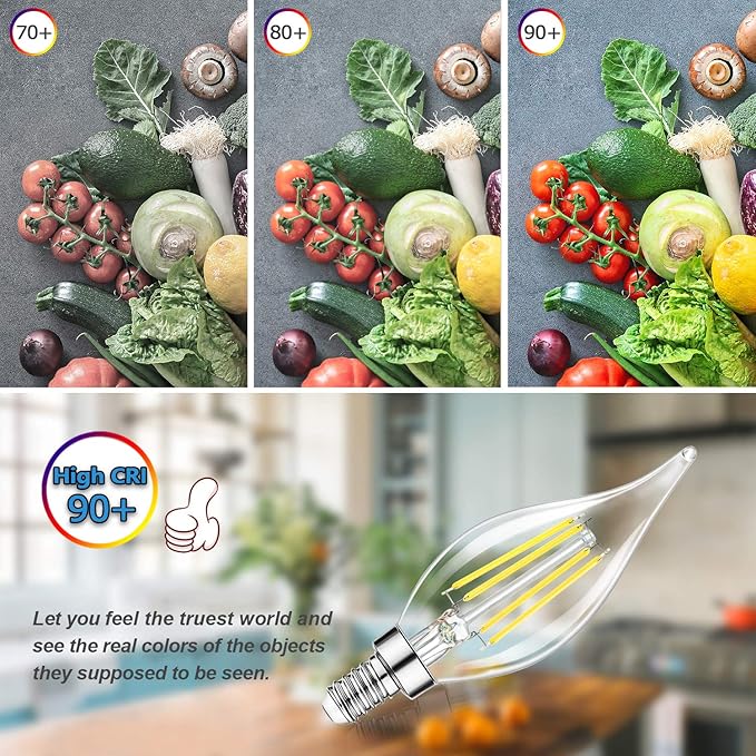 TOBUSA Dimmable E12 Candelabra LED Bulbs 60 Watt Incandescent Equivalent, 5000K Daylight White, Clear Filament Chandelier Light Bulbs 6W, 600lm, CA11 Vintage Ceiling Fan Light Bulbs with Flame Tip