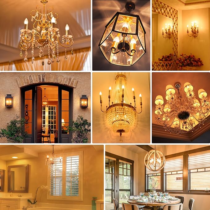 12-Pack Dimmable E12 LED Candelabra Bulbs 40Watt Equivalent, 2200K Amber Warm White, 380Lumens, 4W B11 Amber Chandelier Light Bulbs, LED Filament Clear Glass Candle Lamp for Ceiling Fan Home Decor