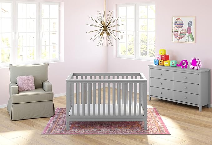 Storkcraft Alpine 6-Drawer Dresser (Pebble Gray) – GREENGUARD Gold Certified, Gray Dresser for Bedroom, Kids & Nursery Storage Drawers, Safety Interlocking Drawers, Pre-Installed Tracks, Kids Bedroom