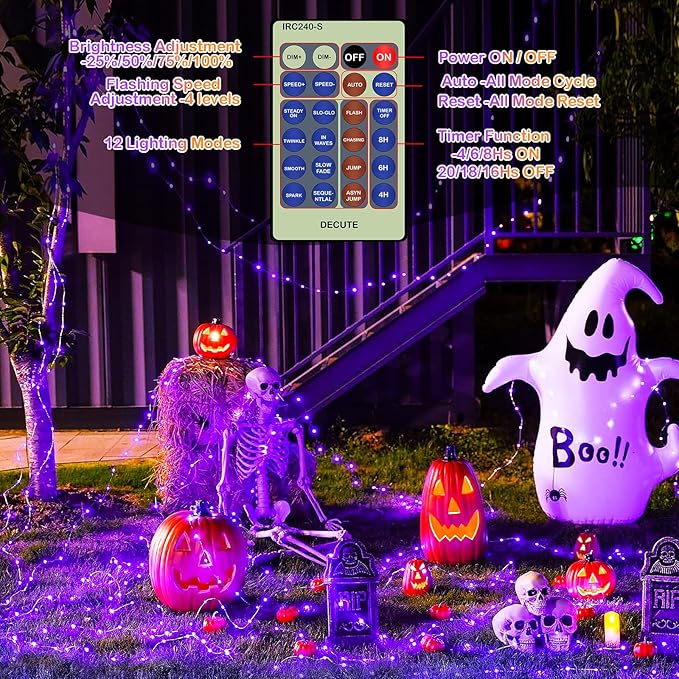 Decute 500LED 164FT Fairy String Lights Halloween Lights Silver Wire with Remote, Firefly Starry Light for DIY Christmas Tree Costume Wedding Party Table Centerpiece Decor Orange Purple