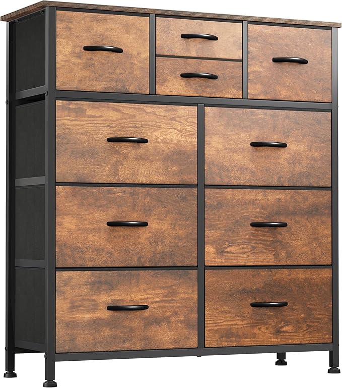 YITAHOME Dresser with 9 Drawers - Fabric Storage Tower, Organizer Unit for Bedroom, Living Room, Hallway, Closets - Sturdy Steel Frame, Wooden Top & Easy Pull Fabric Bins (Dark Grey)