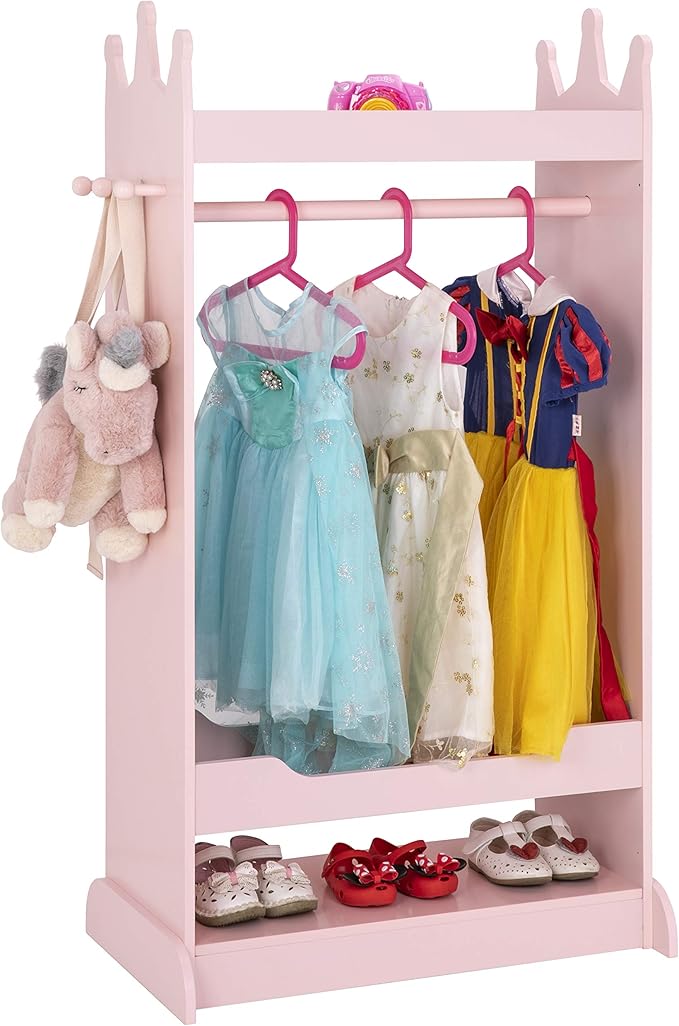 UTEX Kids Dress up Storage with Mirror,Costume Wardrobe for Kids, Open Hanging Armoire Closet,Pretend Storage Closet, Costume Storage Dresser (Pink)