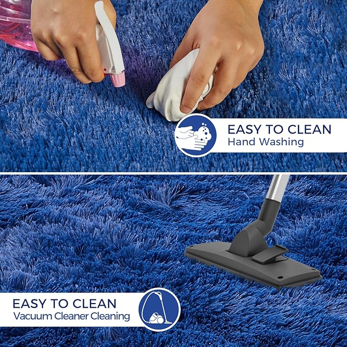 Ultra Soft Rug for Living Room, 8X10 Fluffy Shag Area Rug for Bedroom, Modern Shaggy Carpets Fuzzy Rug for Teens Dorm Nursery Home Decor Aesthetic, Upgrade Anti-Skid Durable, Blue