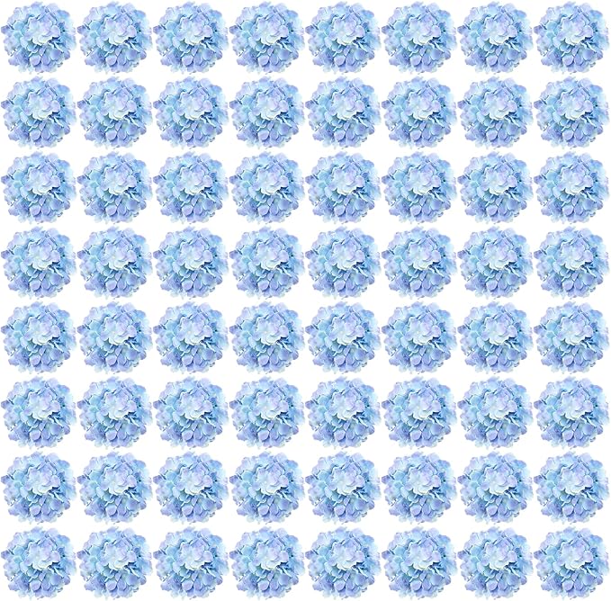 Auihiay 64 PCS Full Artificial Hydrangea Flowers, Blue Purple Silk Hydrangea Heads with Stems, Fake Flowers for Wedding Centerpieces, Baby Shower, Home, Garden, Party Decoration (Blue Purple)