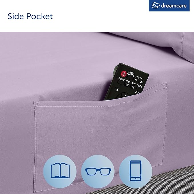 DREAMCARE Queen Size Sheets - Cooling Bed Sheets - 4pcs Set - up to 15" Deep Pocket Queen Sheet Set - Sheets Queen Size Bed - Soft & Long Lasting 100% Fine Microfiber with Side Pocket - Lavender