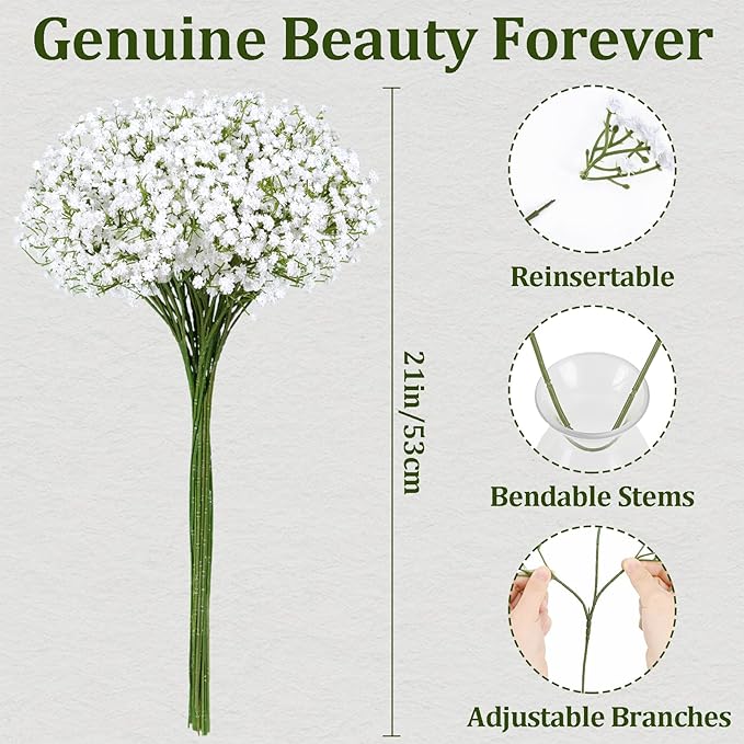 Waipfaru 30 Pcs Babys Breath Artificial Flowers, Baby Breath Flowers Artificial Bulk, Real Touch White Fake Flowers, Faux Babies Breath Gypsophila for Wedding Home Decor Floral Arrangement