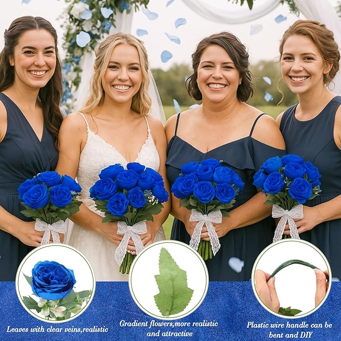 Geosar 16 Bundles Artificial Peonies Flowers Fake Silk Peony Bouquet Faux Peonies Flowers Bulk for Decoration Vase Floral Arrangements Wedding Party Table (Royal Blue)