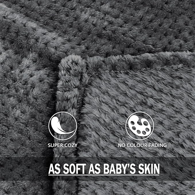 Exclusivo Mezcla Fleece Bed Blanket King Size, Super Soft and Warm Blankets for Couch, Sofa and Bed Waffle Textured, Cozy, Fuzzy and Lightweight (Dark Grey, 90x104 Inches)