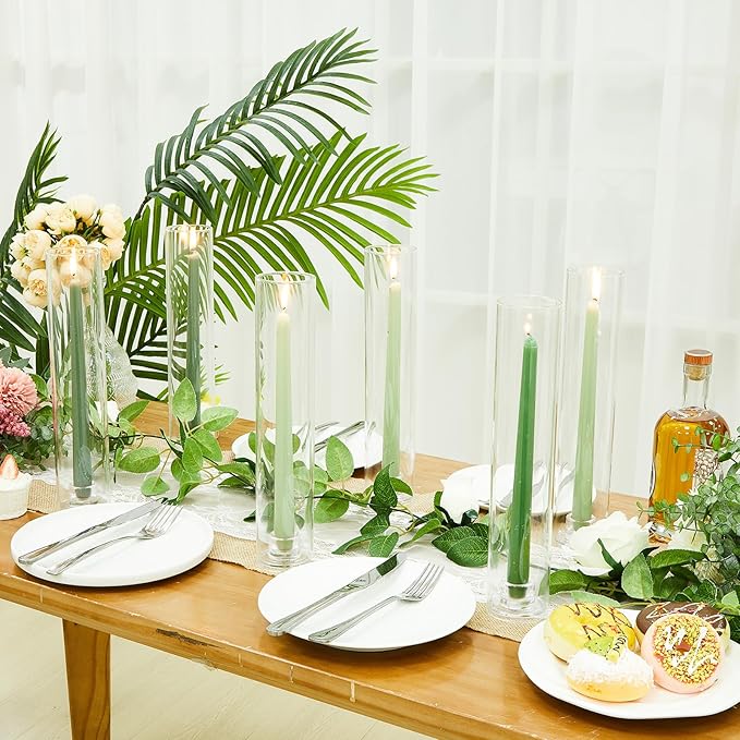 24 Set Glass Hurricane Candle Holders 11.8" Open Ended Glass Candleholder Tube Shape Bottomless and 1.26" Taper Clear Candlestick Holders for Wedding Party Table Centerpiece