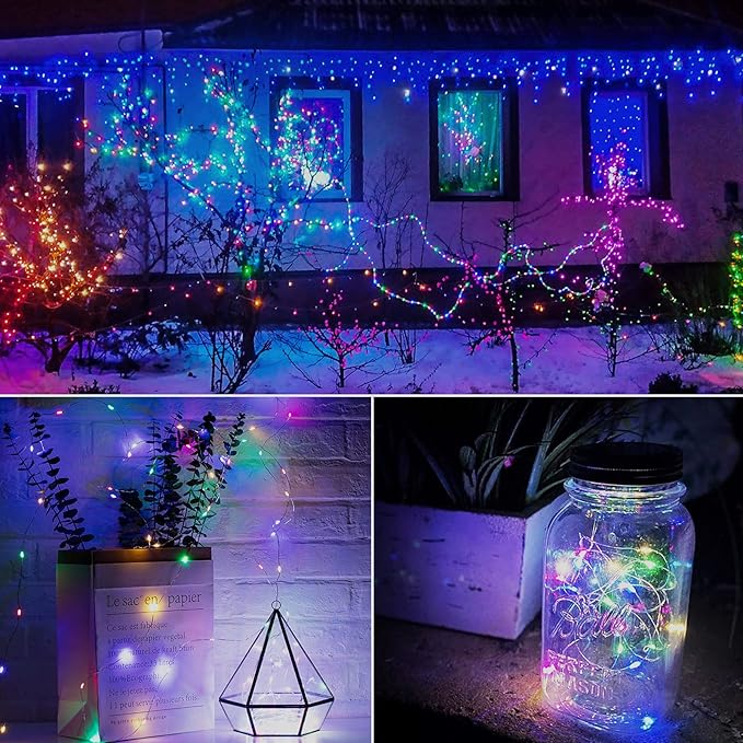 Minetom Fairy Lights Battery Operated, 5 Pack 7 FT 20 LED String Lights with Timer, Waterproof Silver Wire Fairy Lights for Bedroom Christmas Home Party Wedding Decorations, Multicolor
