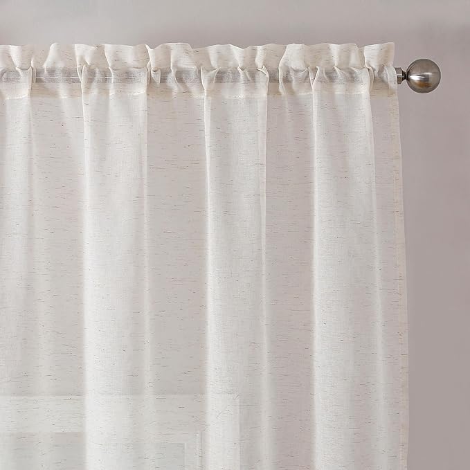 OWENIE Linen Blend Short Semi Sheer Curtains 54 inch Length 2 Panels Set for Small Window, Natural Curtain for Bedroom/Living Room, Rod Pocket Farmhouse Drapes, 2pcs, 40 W x 54 L