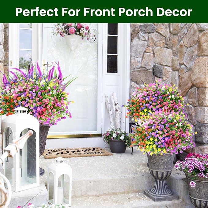 Artificial Flowers for Outdoors,20Bundles Artificial Plant UV Resistant Fake Flowers Greenery Shrubs Plants for Decoration Outdoor Plants Hanging Planter Home Garden Decor (Mix 2)