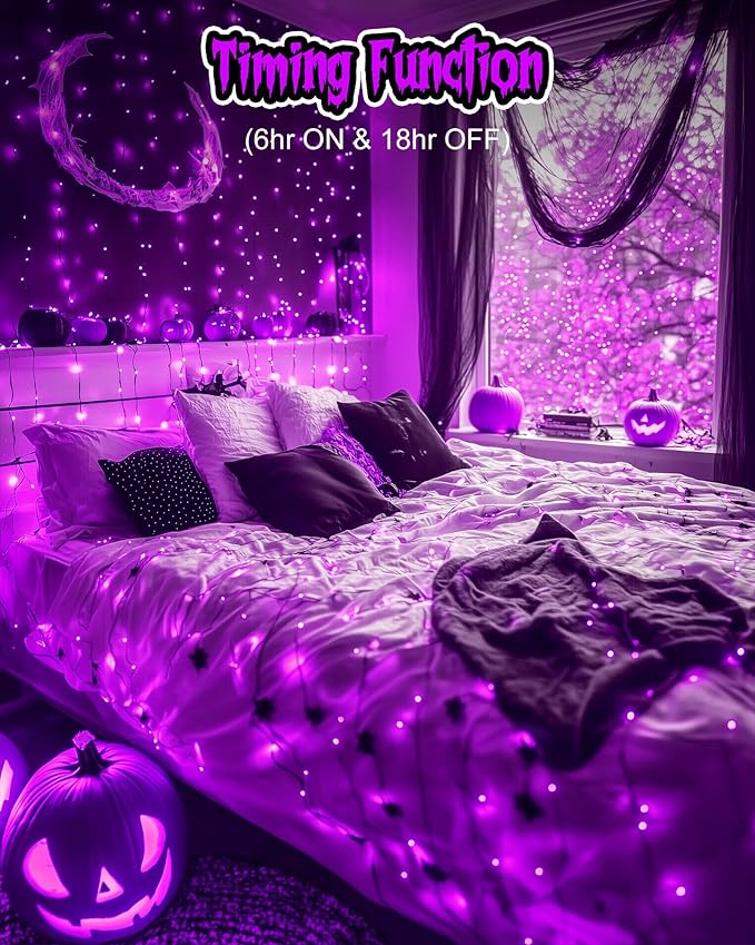 Minetom Halloween Fairy Lights - 5 Pack 7 FT 20 LED Battery Operated With Timer, Black Wire Indoor String Lights for Bedroom, Home, Party Decoration, Purple