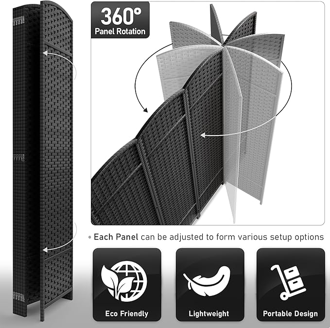 Sorbus 6 Panel Room Divider 6 ft. Tall - Privacy Screen, Extra Wide Double Hinged Panels, Mesh Hand-Woven Design, Partition Room Dividers and Folding Privacy Screens, Wall Divider for Room Separation