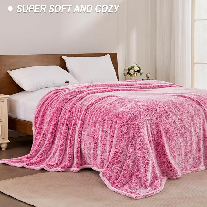 Exclusivo Mezcla Plush Fuzzy Fleece Throw Blanket Extra Large, Super Soft, Fluffy and Warm Blankets for Couch, Bed, Suitable for All Seasons (50x70 Inches, Mixed Hot Pink)