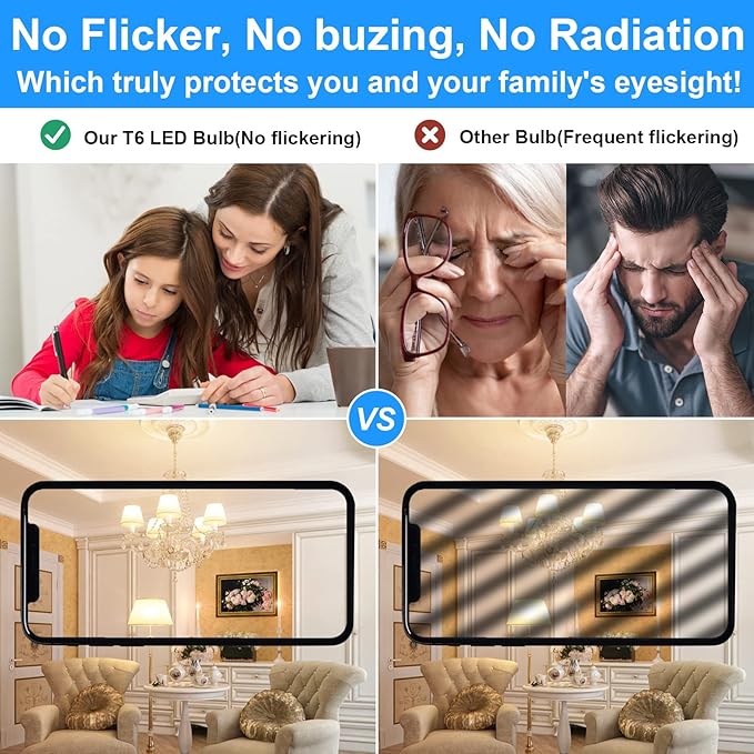 E12 LED Bulb Dimmable 7W Equivalent to 60W Halogen Bulb, Warm White 3000K T6 C7 E12 Candelabra Bulb 60 Watt for Ceiling Fan, Chandelier Lighting, AC120V Kx-2000 Bulbrite Replacement (6 Pack)