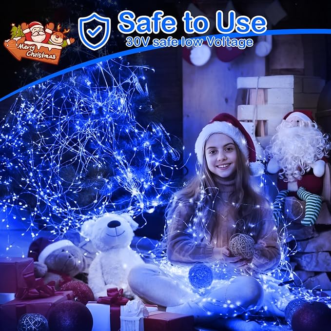 Decute 500LED 164FT Fairy String Lights Halloween Lights Silver Wire with Remote, Firefly Starry Light for DIY Christmas Tree Costume Wedding Party Table Centerpiece Decor Blue