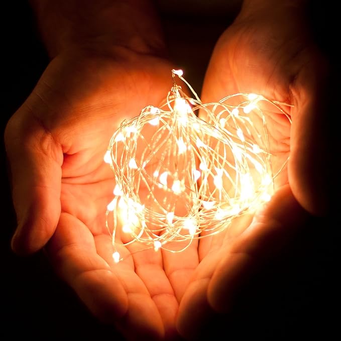 2 Sets 20 LEDs Warm White Color String Lights Silver Wire Indoor and Outdoor 6.5 Feet Firefly Starry Fairy Lights Battery Powered for DIY, Christmas, Holidays, Party, Bedroom and Centerpieces