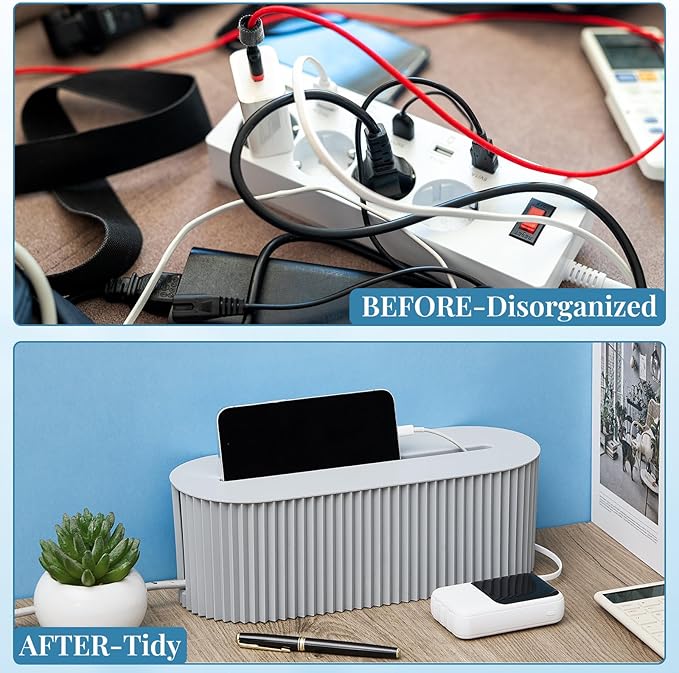 Marsui 2 Pcs Gray Cable Management Organizer Box for Hiding Wires, Home Office Desk Floor Cord Organizer, 11.8 x 5.1 x 4.3 Inch Cord Strip Protect Holder Wire Storage