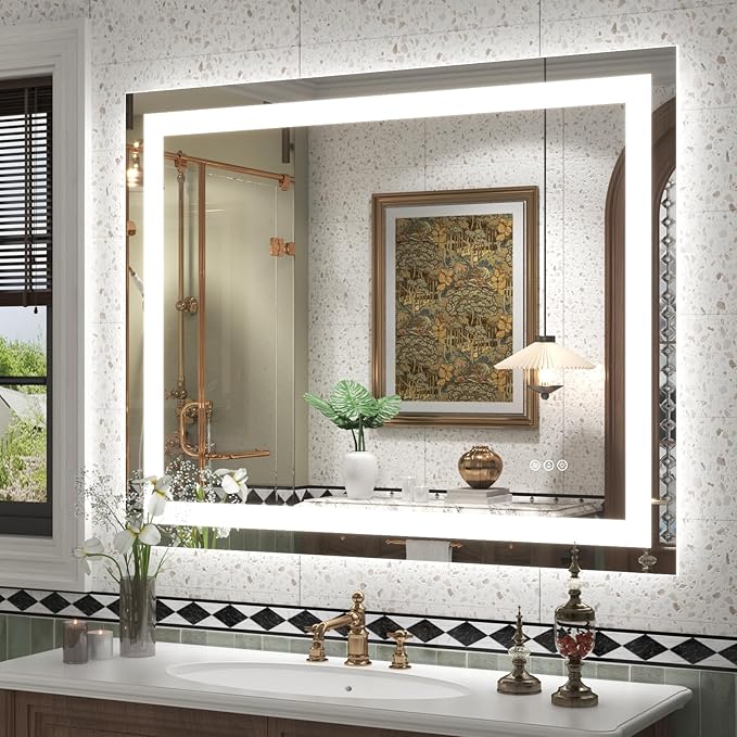 40x32 Smart Led Mirror for Bathroom, Dimmable Vanity Mirror with Lights, Backlit and Front Lit Makeup Mirror for Wall, Anti-Fog (Horizontal/Vertical)
