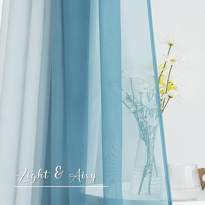 NICETOWN Wedding Decoration Voile Sheer Window Scarf, Dusty Blue Wedding Draping Curtains Aisle Runner Decoration Bed Canopy for Ceremony/Wooden Arch, 2 Panels, W60 x L216