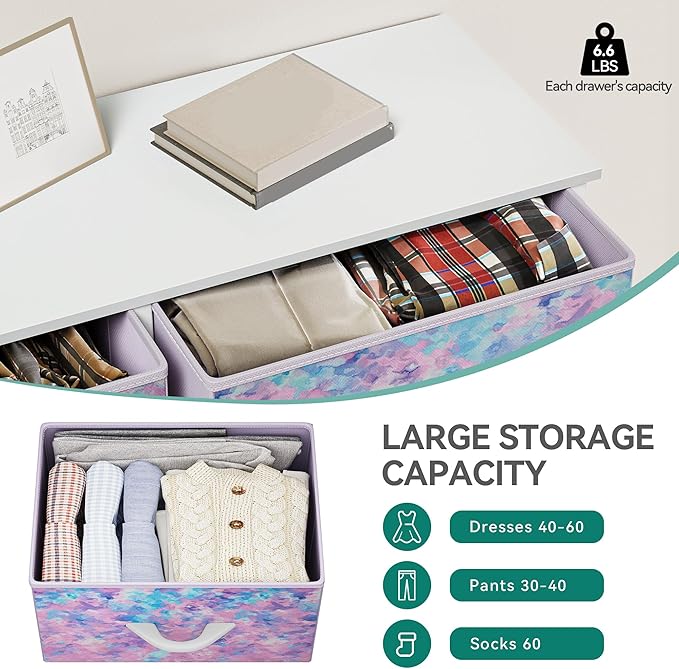 YITAHOME Wide Storage Tower with 5 Drawers - Fabric Dresser, Organizer Unit for Bedroom, Living Room, Closets - Sturdy Steel Frame, Easy Pull Fabric Bins & Wooden Top