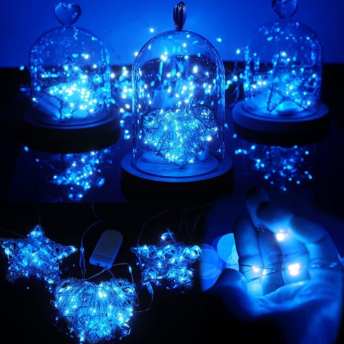 SmilingTown 15 Packs Fairy String Lights, 6.6FT 20 LED Battery Operated Silver Copper Wire Starry String Light for DIY Party Christmas Costume Wedding Easter Table Decorations (Blue)