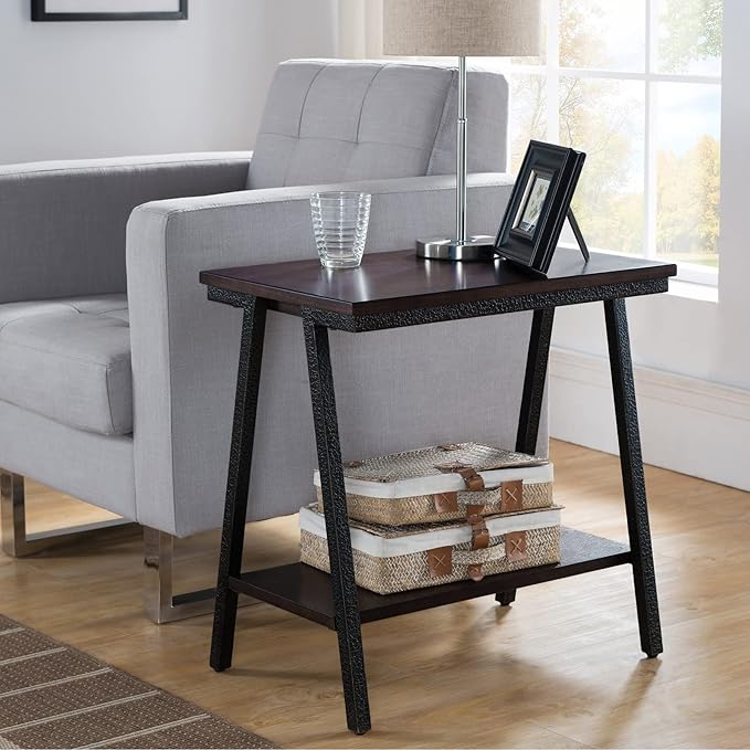 Leick Home 11405 Empiria Narrow Side Table with Shelf, Walnut and Foundry Bronze