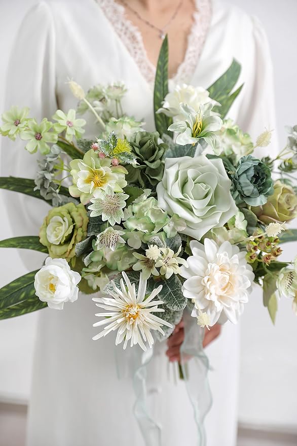 Forest Green Artificial Flowers Combo Box Set Silk Flowers Fake Rose for DIY Floral Arrangements Wedding Bouquets Centerpieces Baby Shower Party Home Decorations