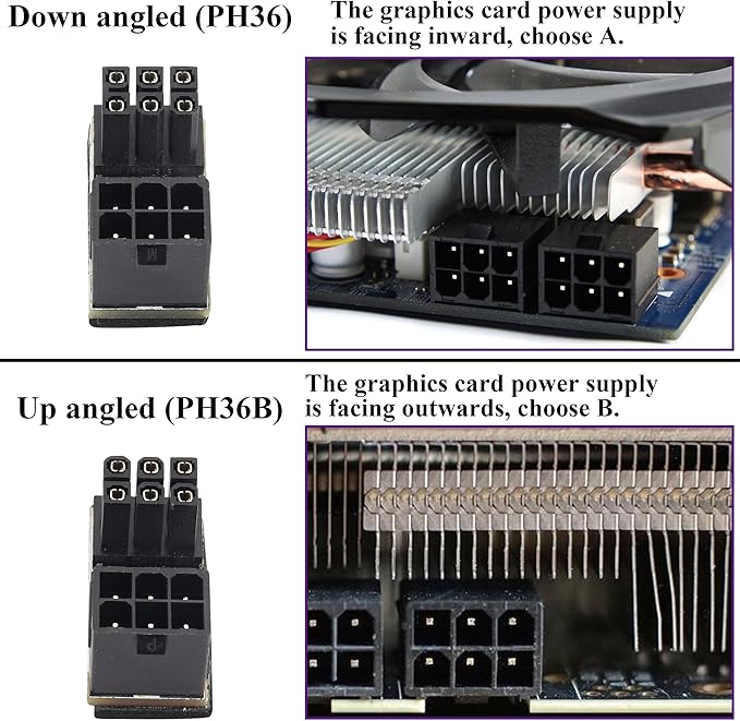 (2Pack 180 Degree ATX 6Pin Female to Male Connector PCI 6 Pin to 6 Pin PCI Express Video Card Power Adapter for Desktop Graphics Card (Down/6 Pin)