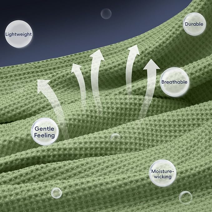 PHF 100% Cotton Waffle Weave Blanket King Size for Bed,Snag Proof Lightweight Breathable Moisture-Wicking Throw for Couch,Great for Layering in Cold Weather,Machine Washable,Home Decor-Loden Green