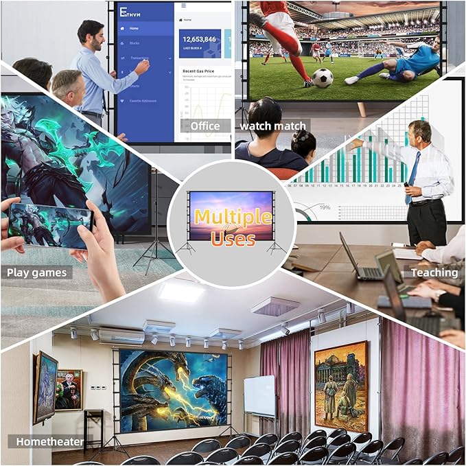 Giant 150 inch Portable Projector Screen with Dual Stand, 4K HD Front/Rear Projection Movie Screen for Backyard Theaters and Camping, Foldable Anti-Crease Fabric with Carry Bag