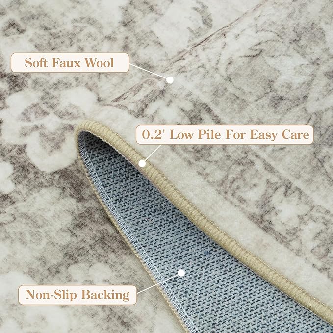 LIVEBOX Bedroom 4x6 Washable Area Rug for Entryway Kitchen, Non-Slip Soft Boho Rugs for Dining Room Office, Farmhouse Low-Pile Neutral Soft Carpet for Nursery Room Playroom, Taupe