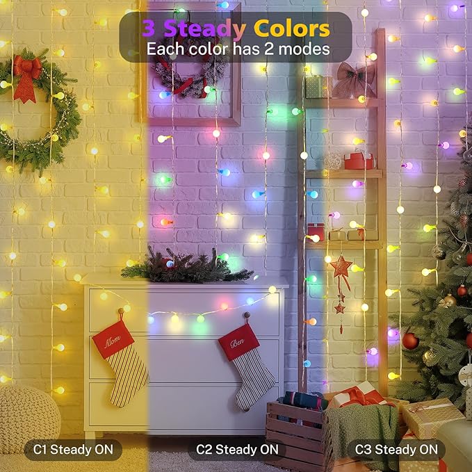 OMIKA 2 Pack 16.5FT 50LED Globe String Lights Battery Operated, Warm White Multicolor USB Fairy Lights Indoor with Remote for Classroom Bedroom Dorm Birthday Patio Tent Party Xmas Décor